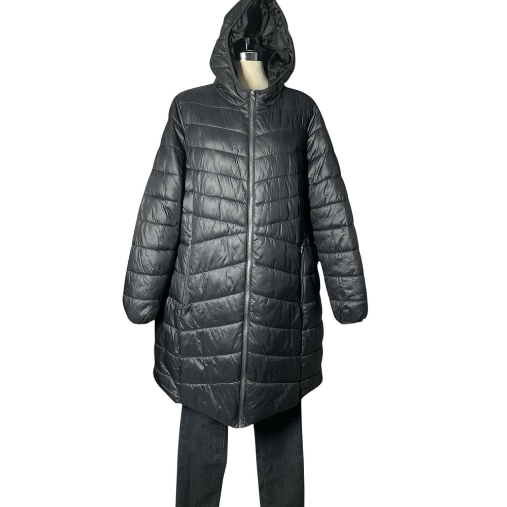 Women's Quilted Hooded Jacket - Black Size plus 2X